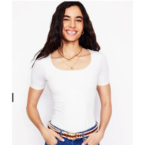Boden Double Layer Scoop Neck Top Short Sleeve Tee T Shirt White Size 10 Fitted